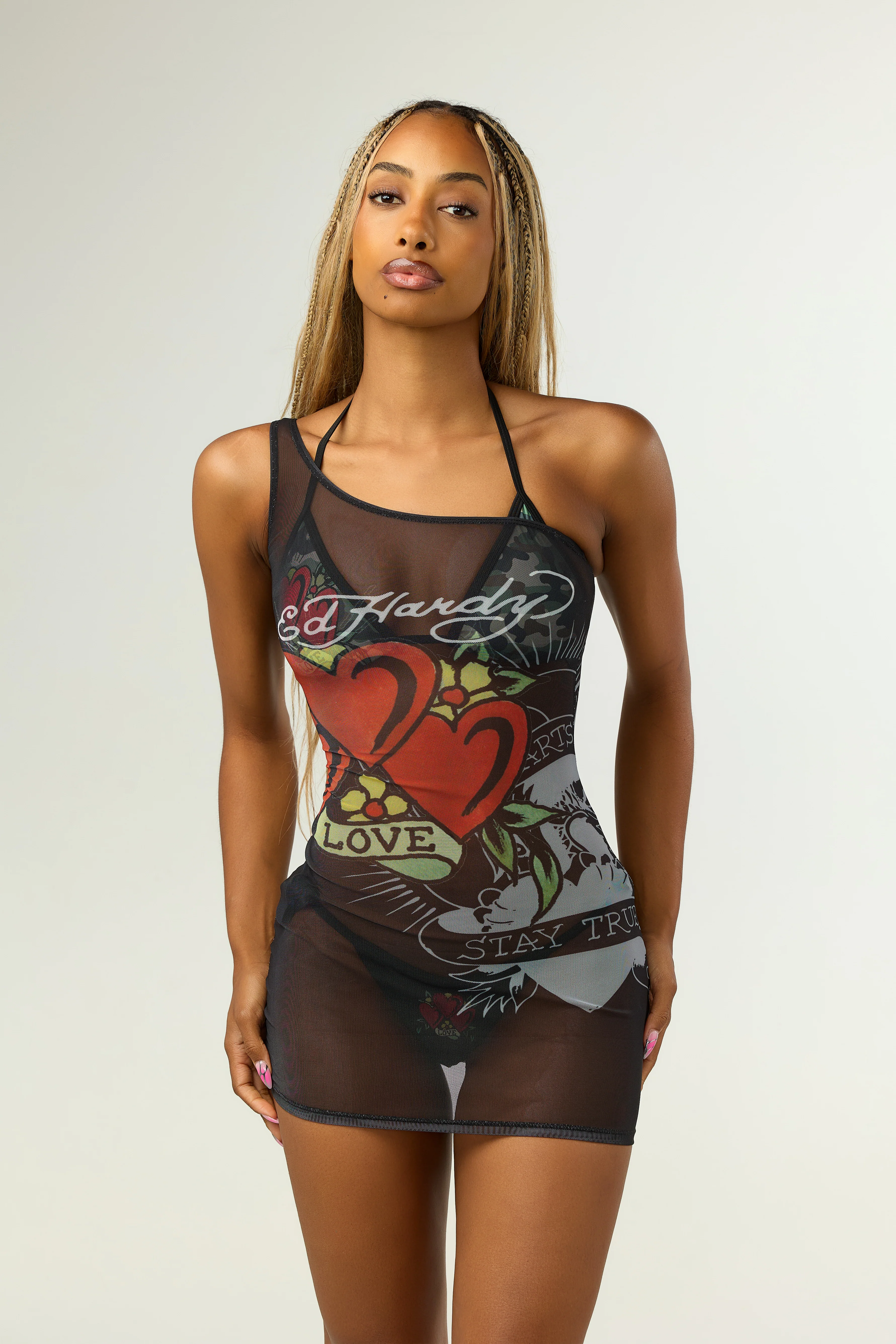 ONE SHOULDER MESH DRESSES